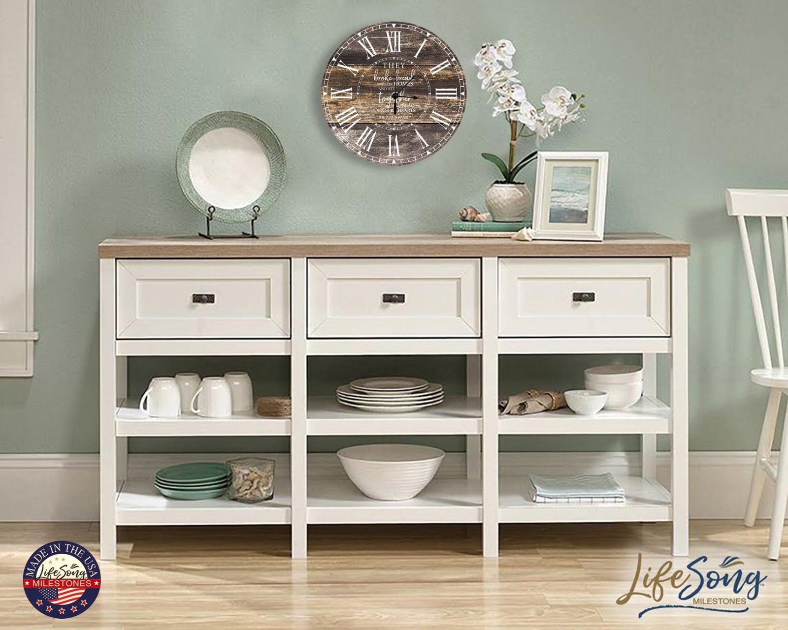 Personalized Inspirational Everyday Home and Family Wall Clock 12 x 12 x 0.125-(They broke bread) - LifeSong Milestones