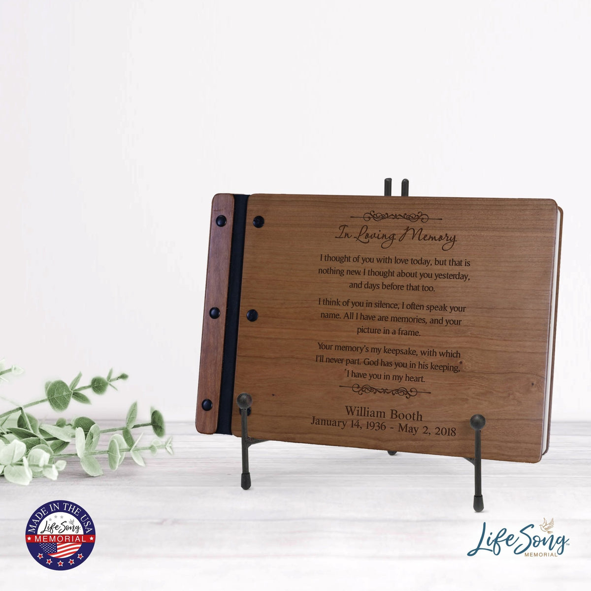 Personalized Inspirational Memorial Wooden Guest Book - In Loving Memory - LifeSong Milestones