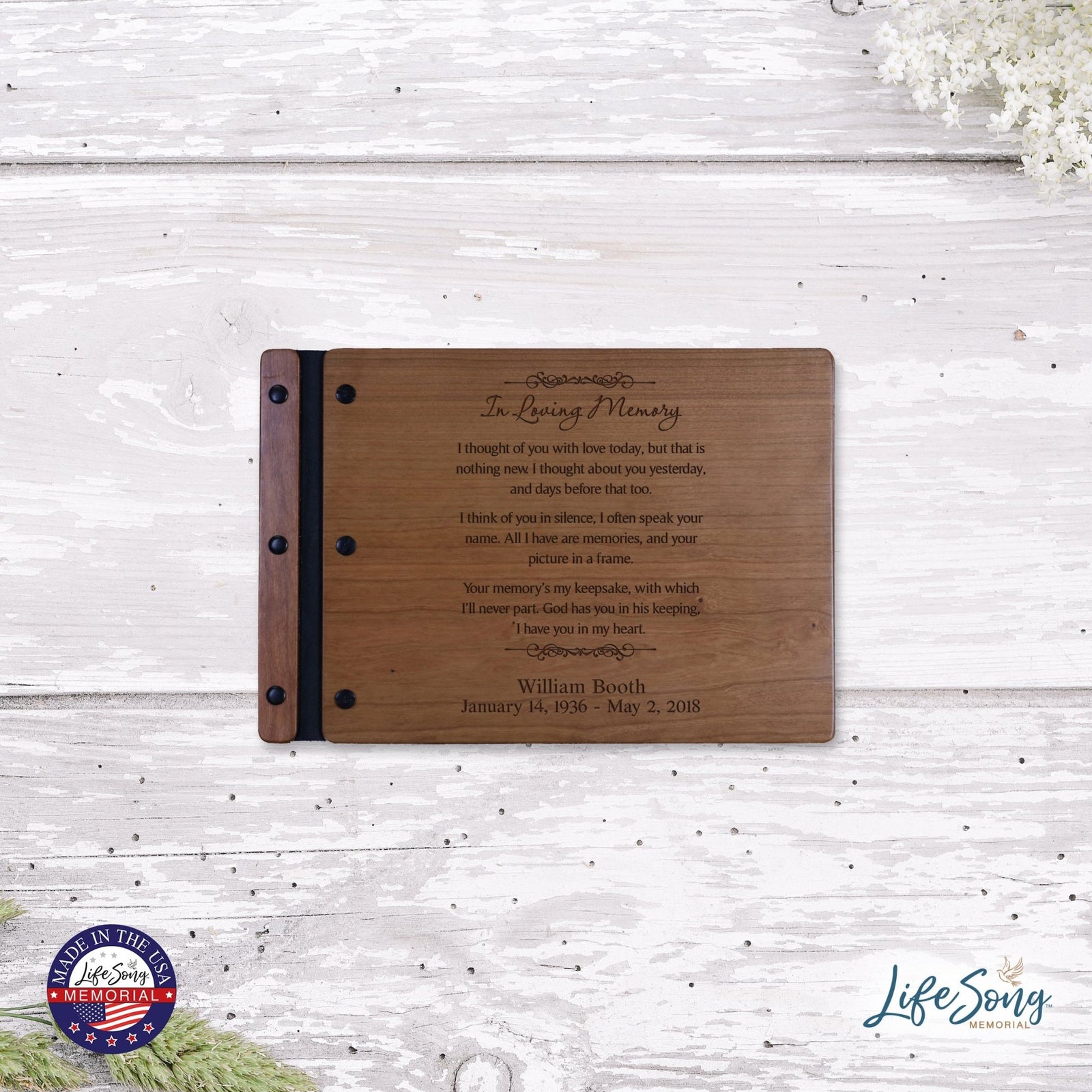 Personalized Inspirational Memorial Wooden Guest Book - In Loving Memory - LifeSong Milestones