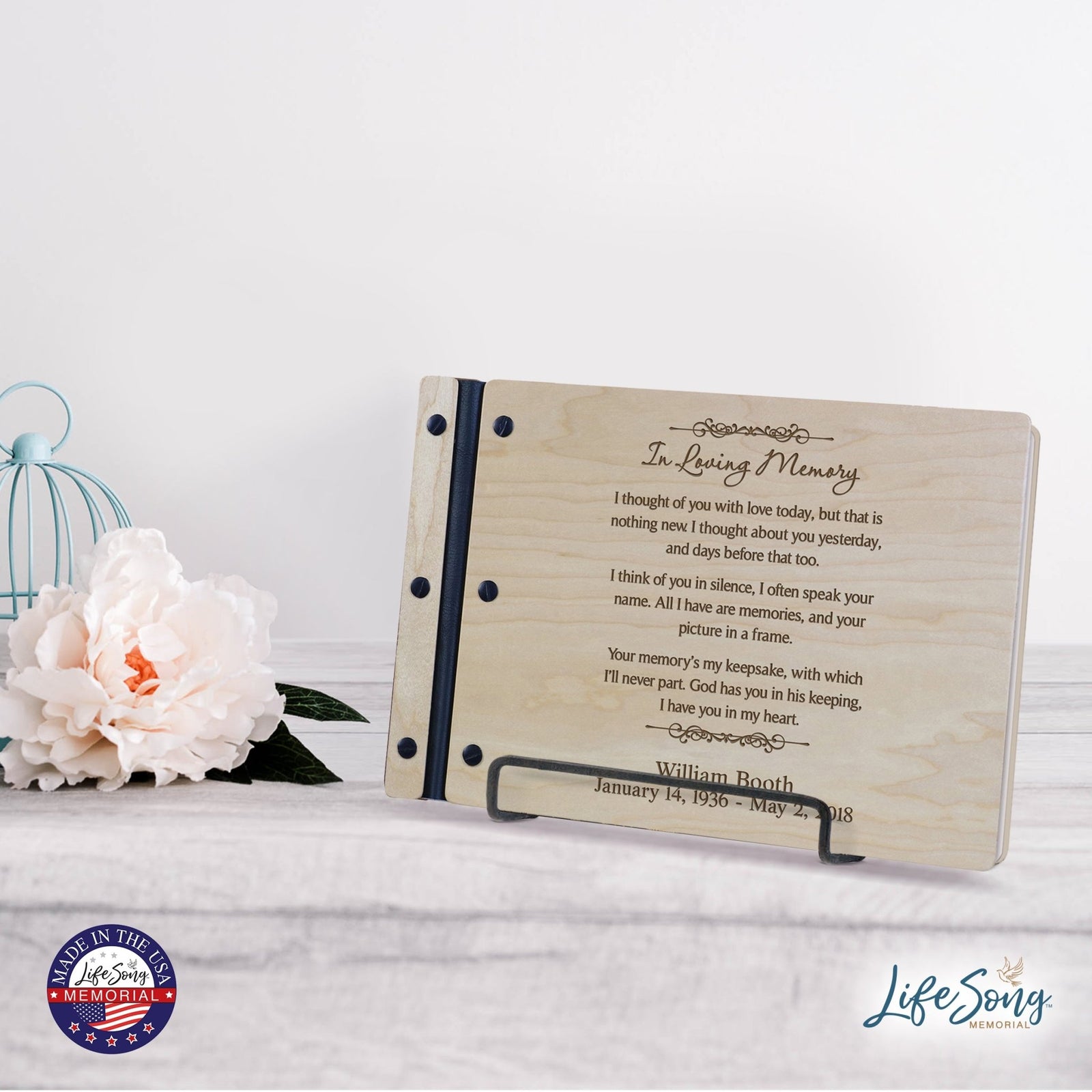 Personalized Inspirational Memorial Wooden Guest Book - In Loving Memory - LifeSong Milestones