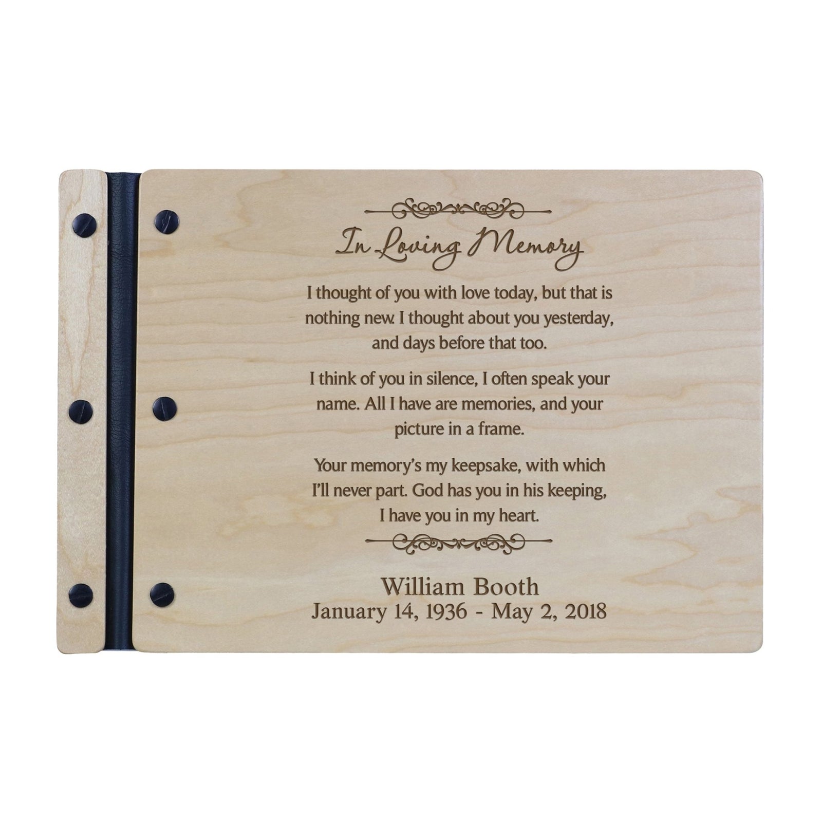 Personalized Inspirational Memorial Wooden Guest Book - In Loving Memory - LifeSong Milestones