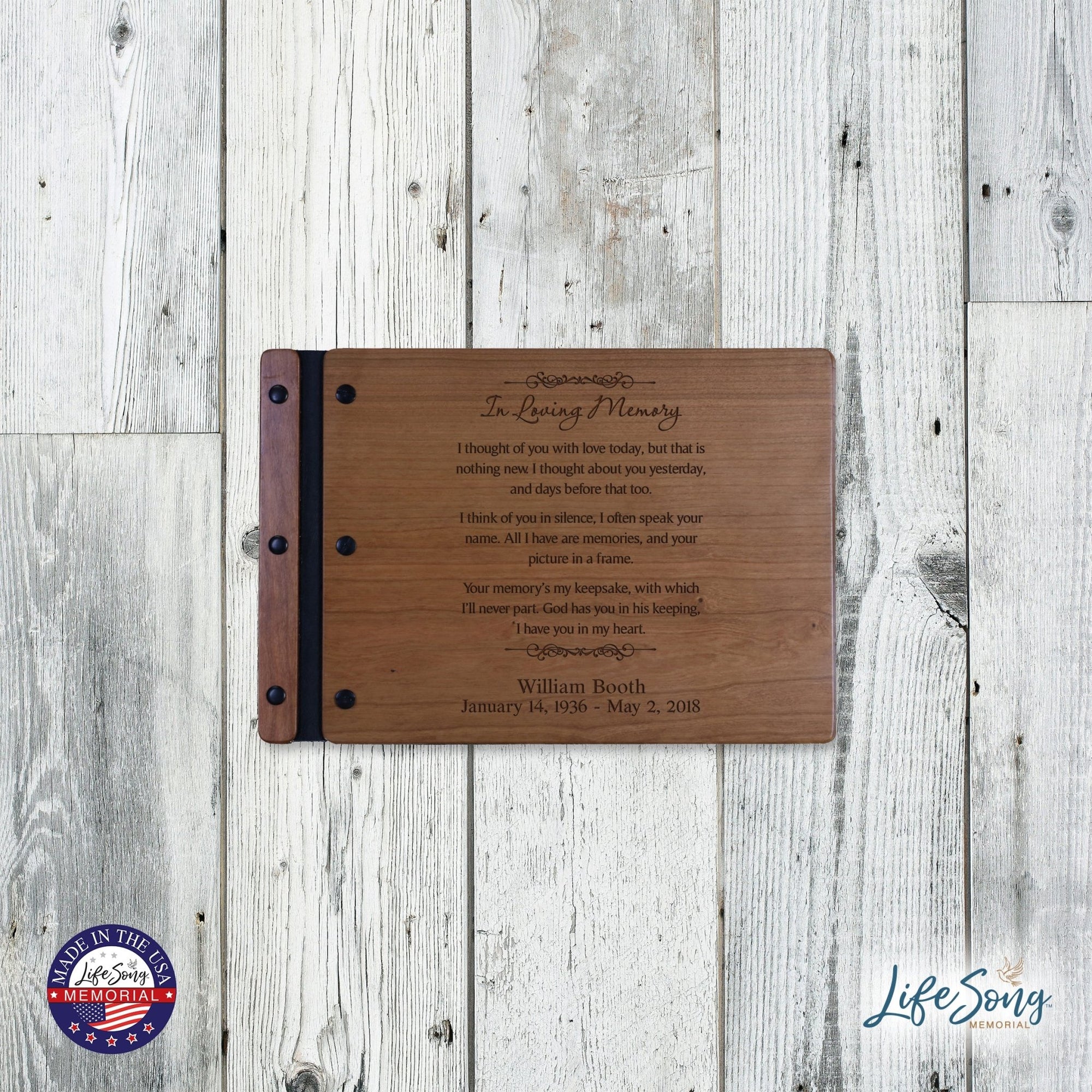 Personalized Inspirational Memorial Wooden Guest Book - In Loving Memory - LifeSong Milestones
