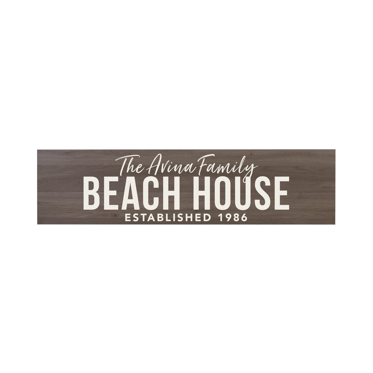 Personalized Inspirational Modern Family Beach House Wooden Wall Plaque 10x40 – Beach House (Script) - LifeSong Milestones