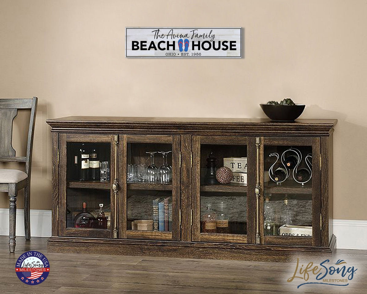 Personalized Inspirational Modern Family Beach House Wooden Wall Plaque 10x40 – Beach House (Slippers) - LifeSong Milestones