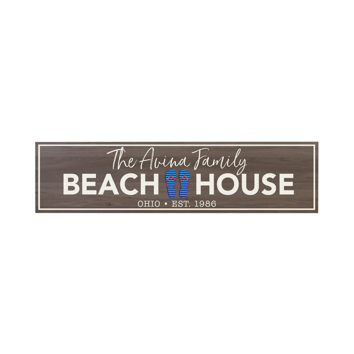 Personalized Inspirational Modern Family Beach House Wooden Wall Plaque 10x40 – Beach House (Slippers) - LifeSong Milestones