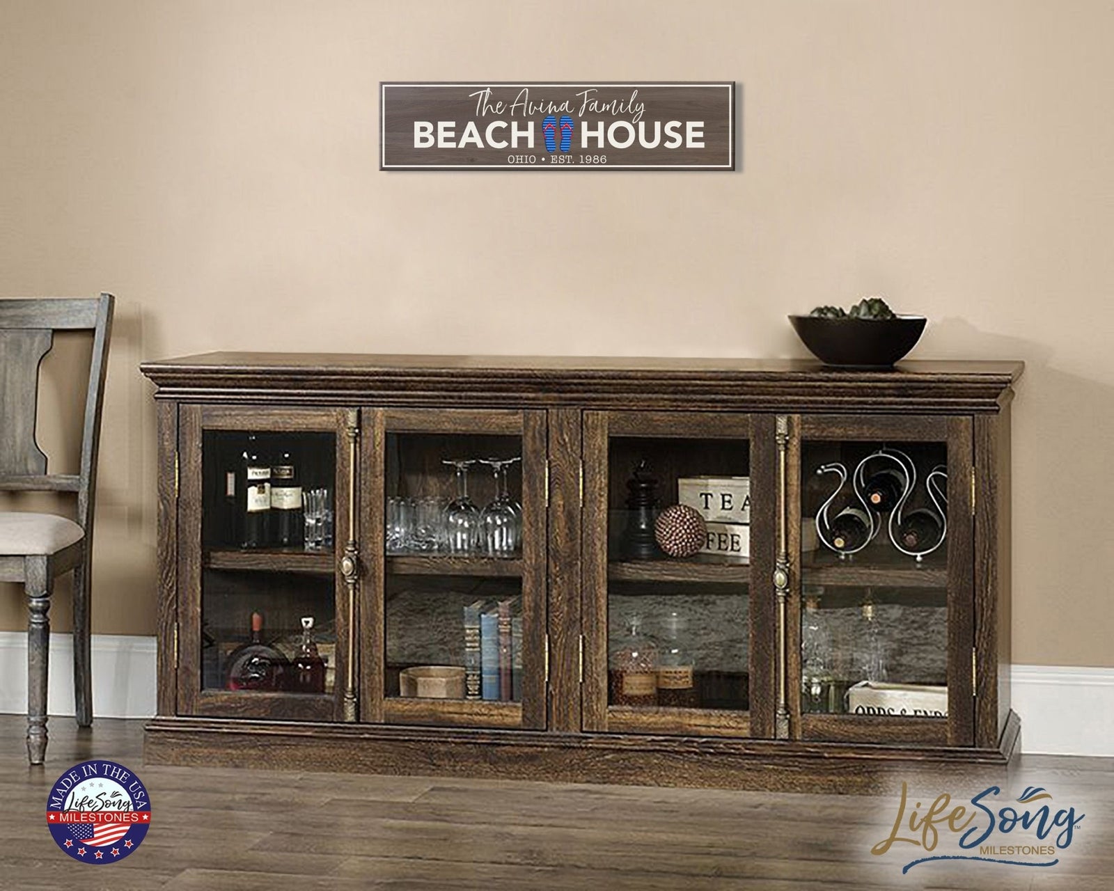Personalized Inspirational Modern Family Beach House Wooden Wall Plaque 10x40 – Beach House (Slippers) - LifeSong Milestones