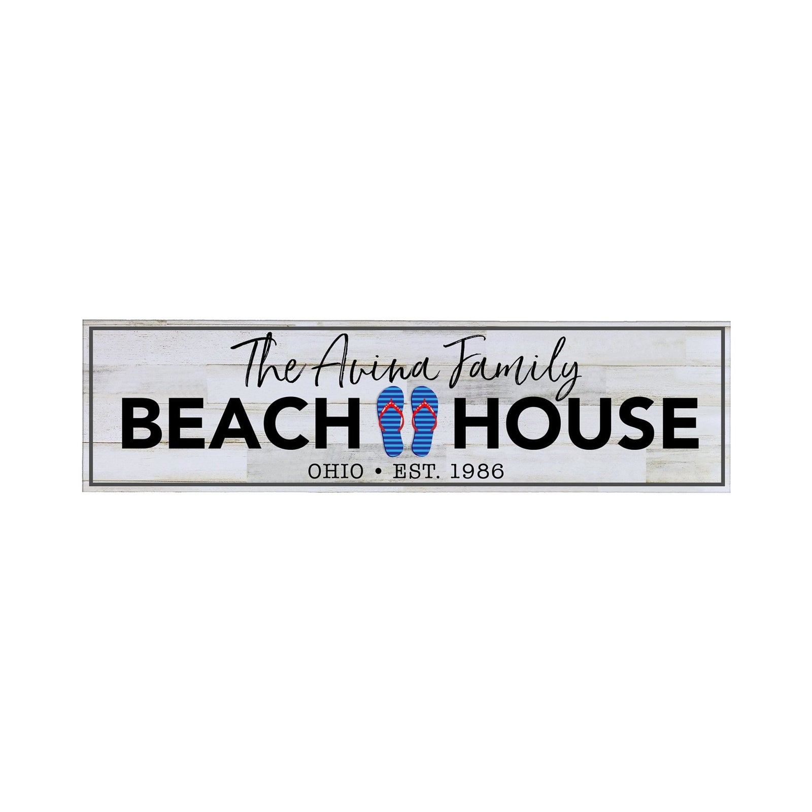 Personalized Inspirational Modern Family Beach House Wooden Wall Plaque 10x40 – Beach House (Slippers) - LifeSong Milestones
