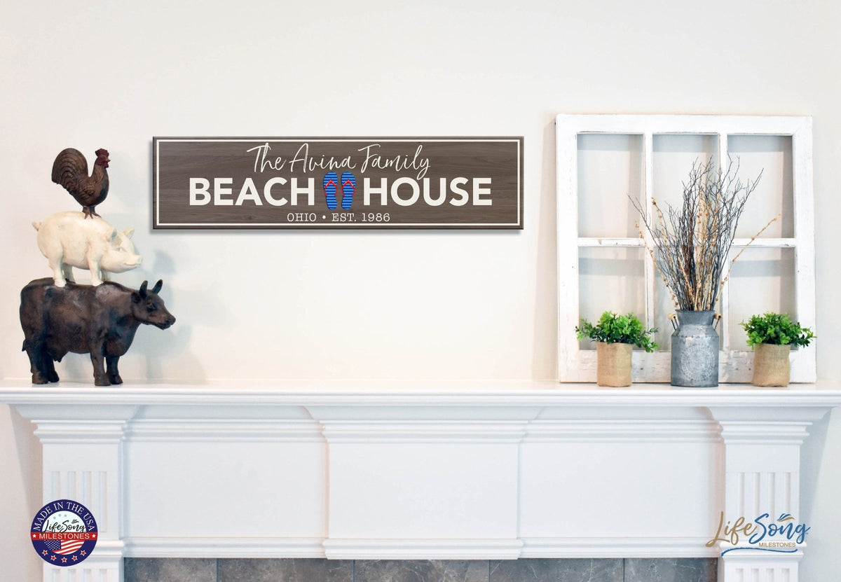 Personalized Inspirational Modern Family Beach House Wooden Wall Plaque 10x40 – Beach House (Slippers) - LifeSong Milestones