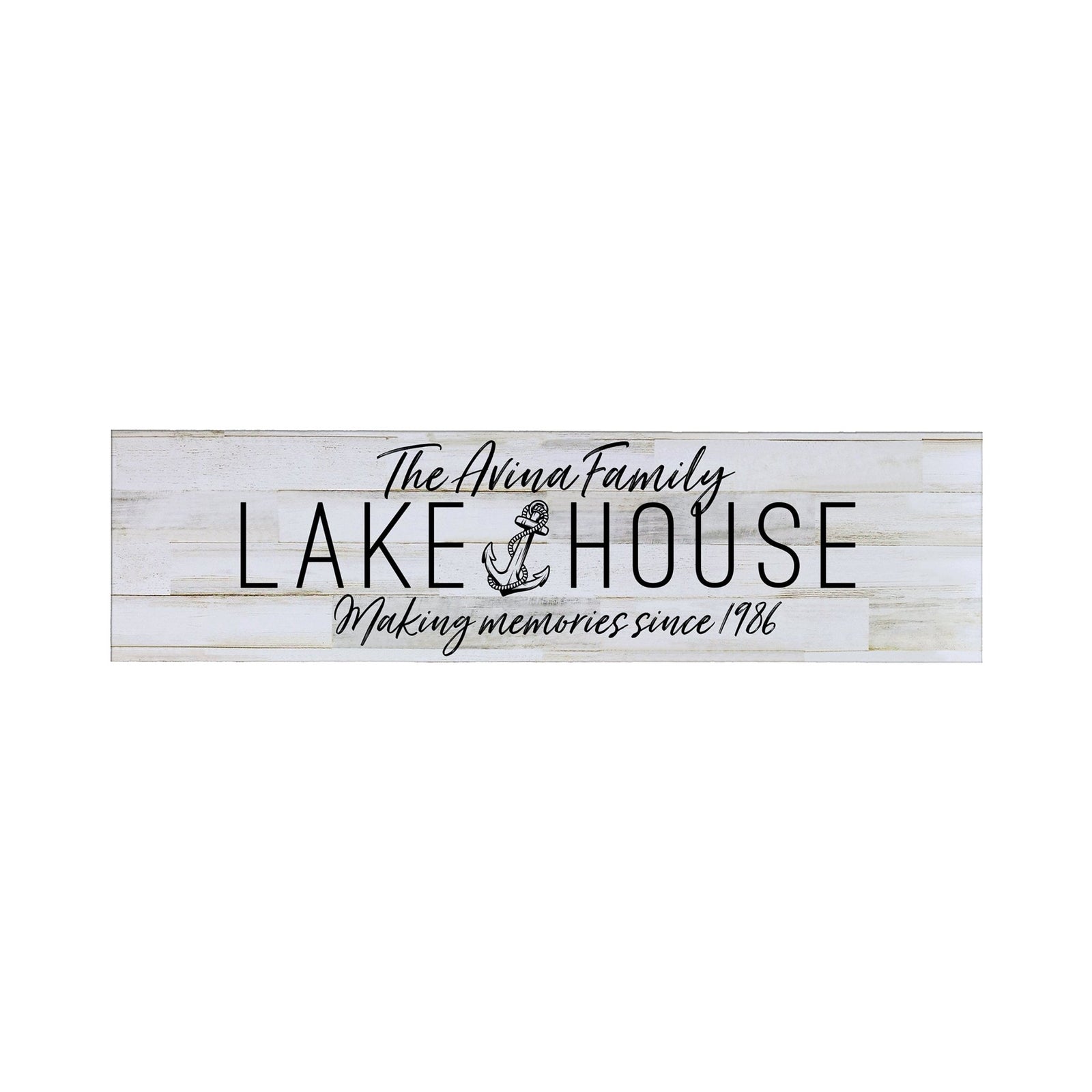 Personalized Inspirational Modern Family Beach House Wooden Wall Plaque 10x40 – Lake House (Anchor) - LifeSong Milestones