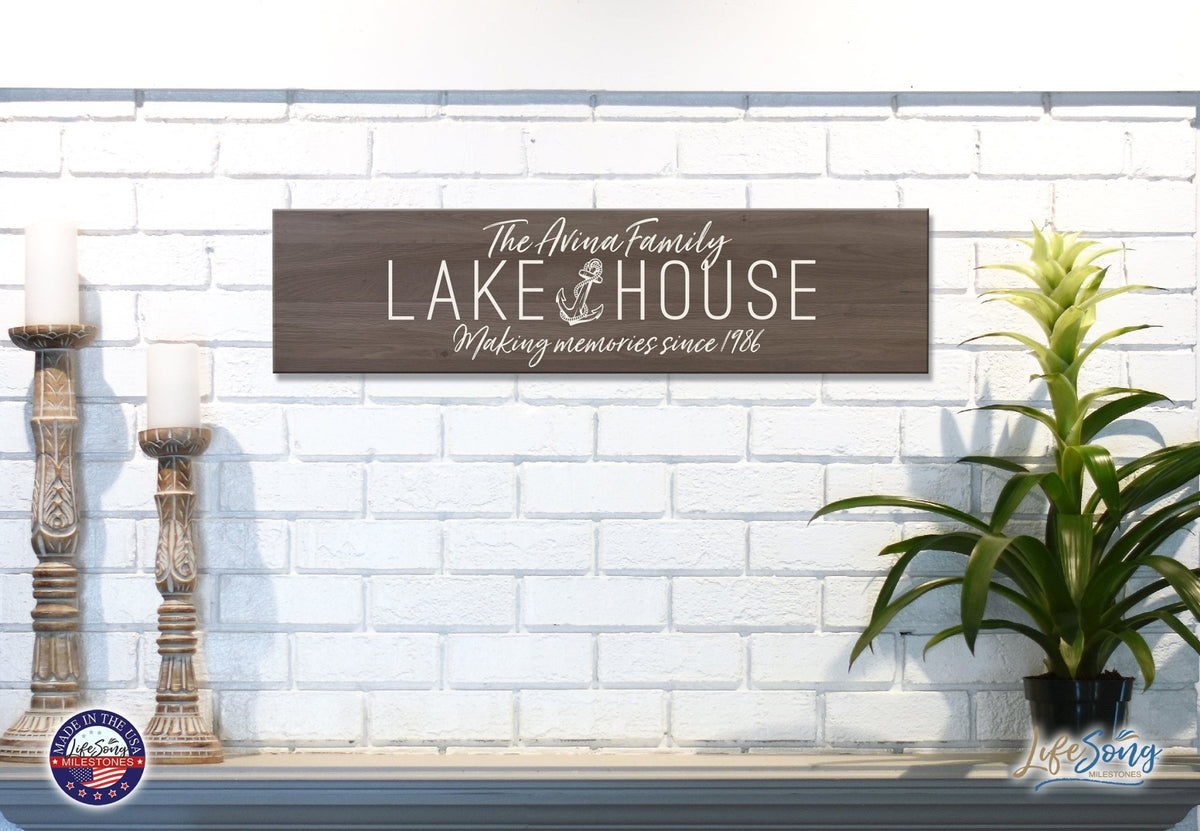 Personalized Inspirational Modern Family Beach House Wooden Wall Plaque 10x40 – Lake House (Anchor) - LifeSong Milestones