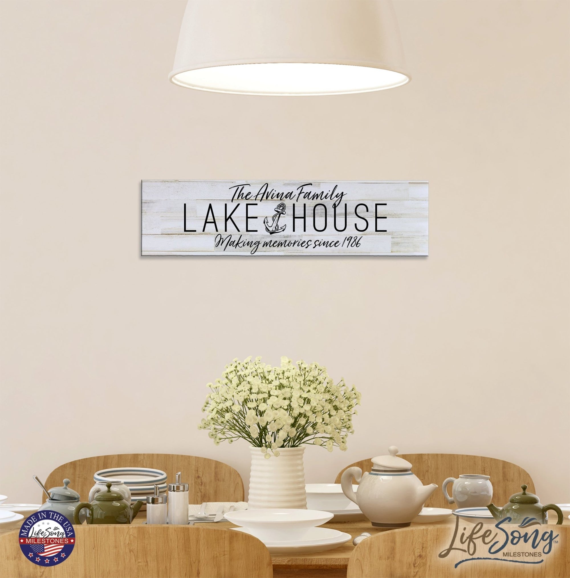 Personalized Inspirational Modern Family Beach House Wooden Wall Plaque 10x40 – Lake House (Anchor) - LifeSong Milestones