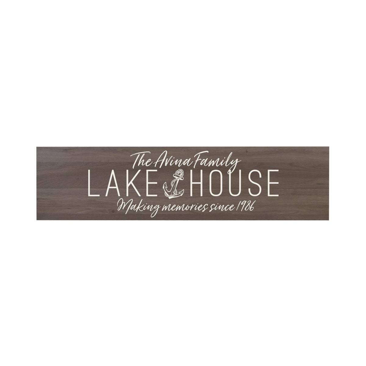 Personalized Inspirational Modern Family Beach House Wooden Wall Plaque 10x40 – Lake House (Anchor) - LifeSong Milestones