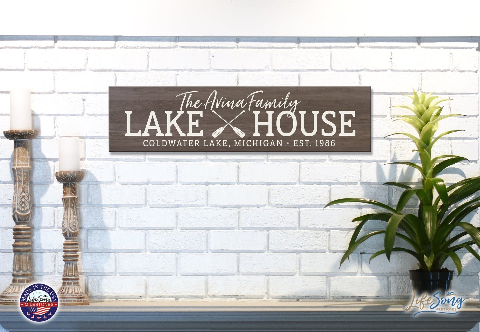 Personalized Inspirational Modern Family Beach House Wooden Wall Plaque 10x40 – Lake House (EST) - LifeSong Milestones