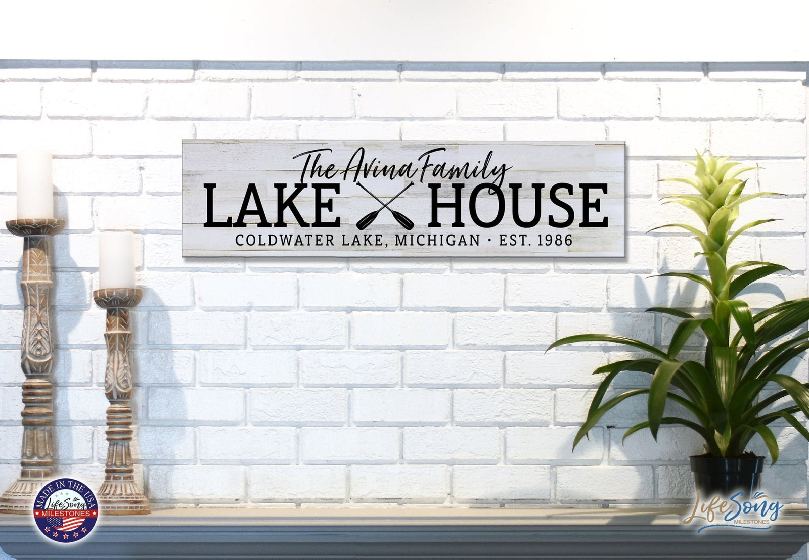 Personalized Inspirational Modern Family Beach House Wooden Wall Plaque 10x40 – Lake House (EST) - LifeSong Milestones
