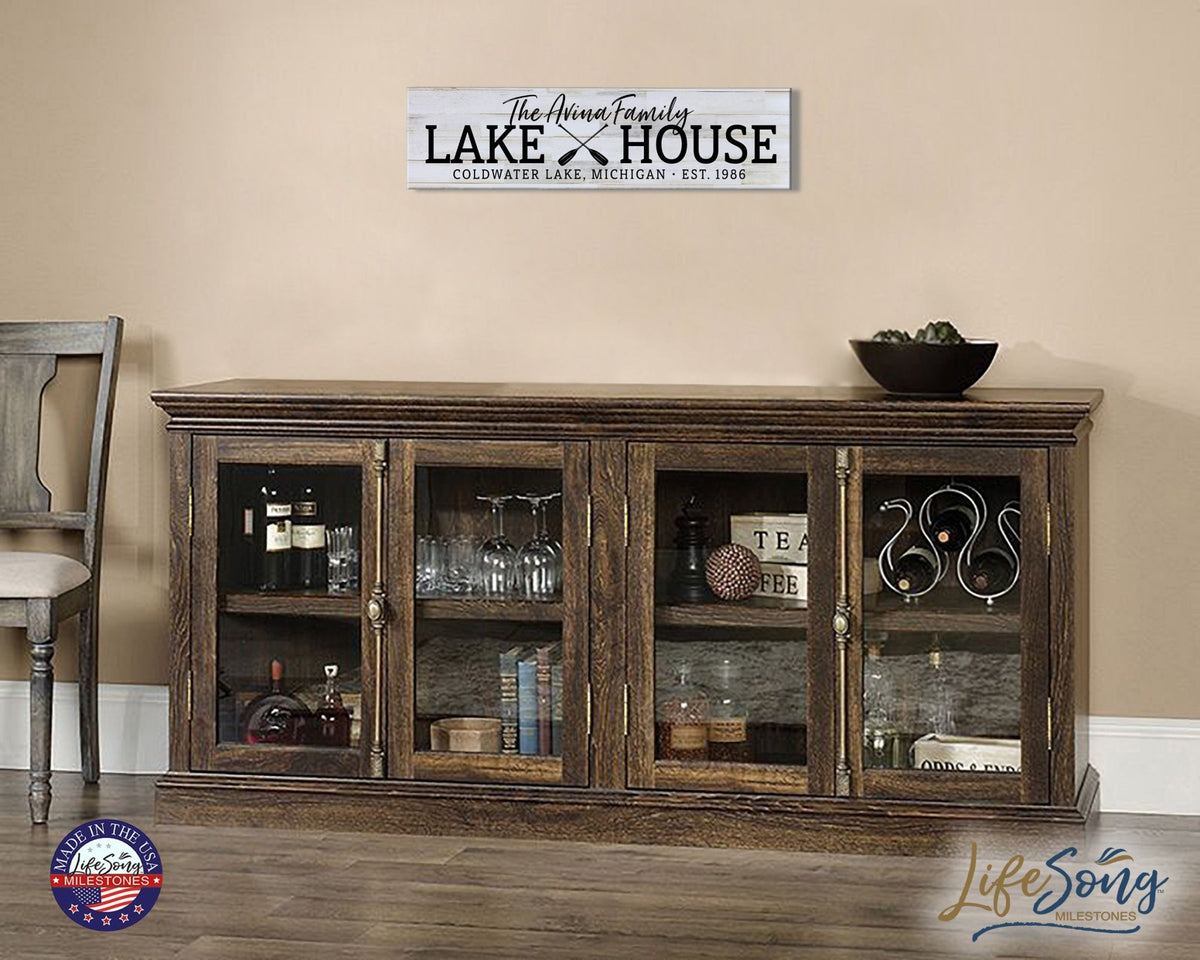 Personalized Inspirational Modern Family Beach House Wooden Wall Plaque 10x40 – Lake House (EST) - LifeSong Milestones