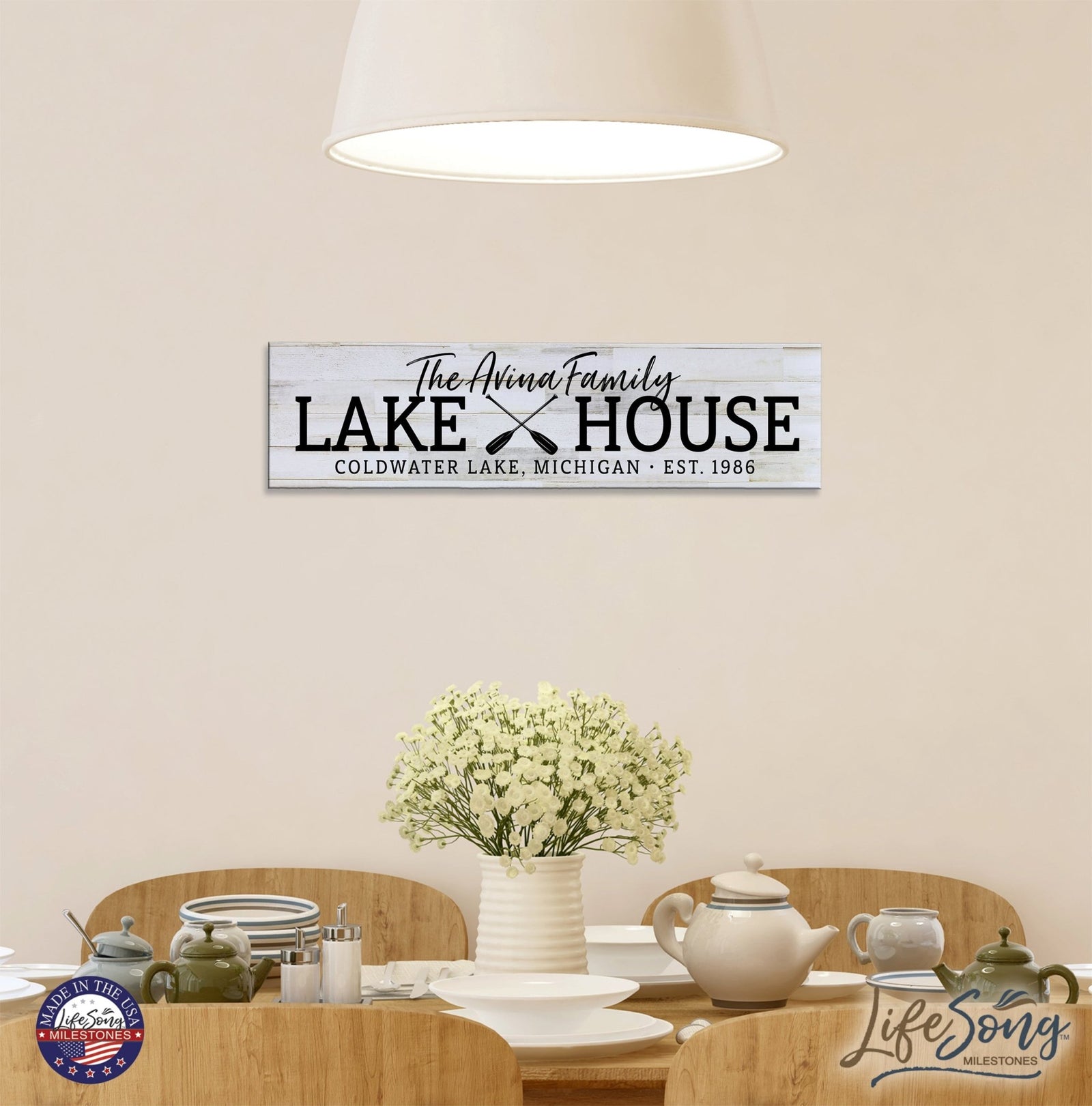 Personalized Inspirational Modern Family Beach House Wooden Wall Plaque 10x40 – Lake House (EST) - LifeSong Milestones