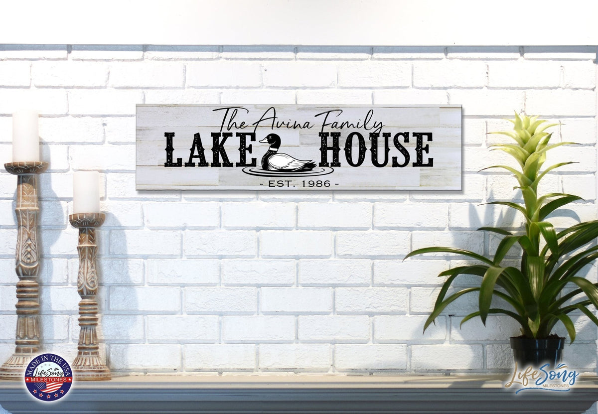 Personalized Inspirational Modern Family Beach House Wooden Wall Plaque 10x40 – Lake House (Goose) - LifeSong Milestones