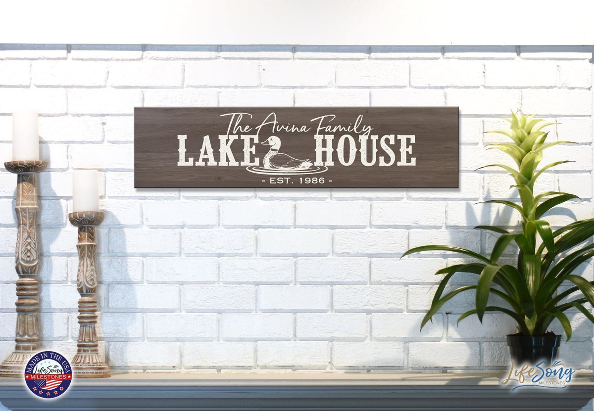 Personalized Inspirational Modern Family Beach House Wooden Wall Plaque 10x40 – Lake House (Goose) - LifeSong Milestones