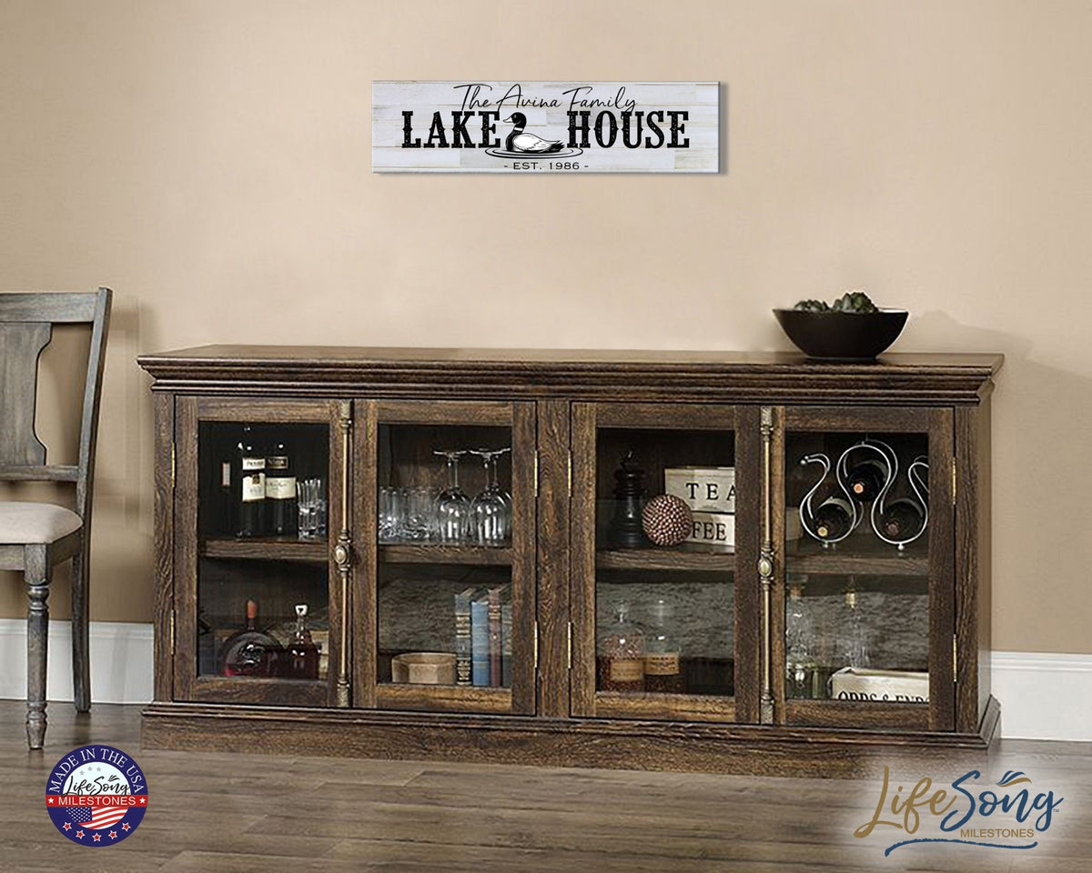 Personalized Inspirational Modern Family Beach House Wooden Wall Plaque 10x40 – Lake House (Goose) - LifeSong Milestones