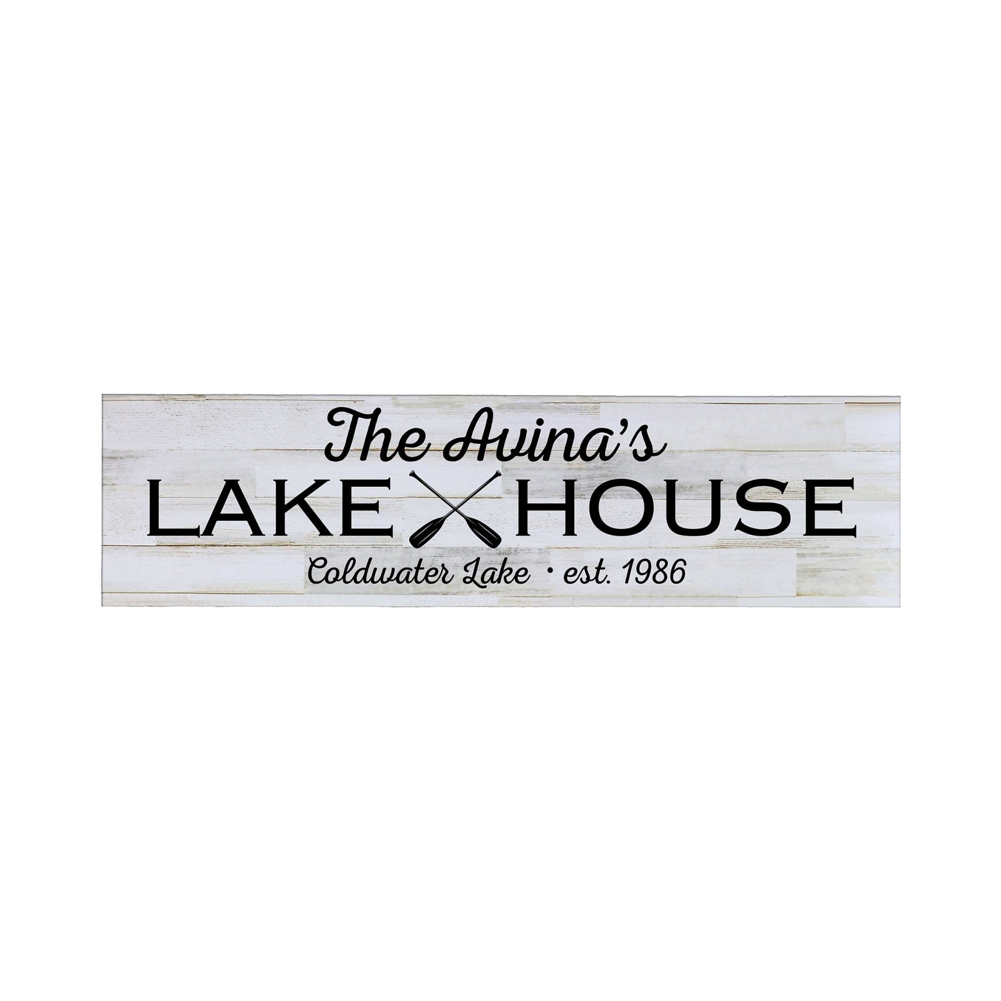 Personalized Inspirational Modern Family Beach House Wooden Wall Plaque 10x40 – Lake House (Oar) - LifeSong Milestones