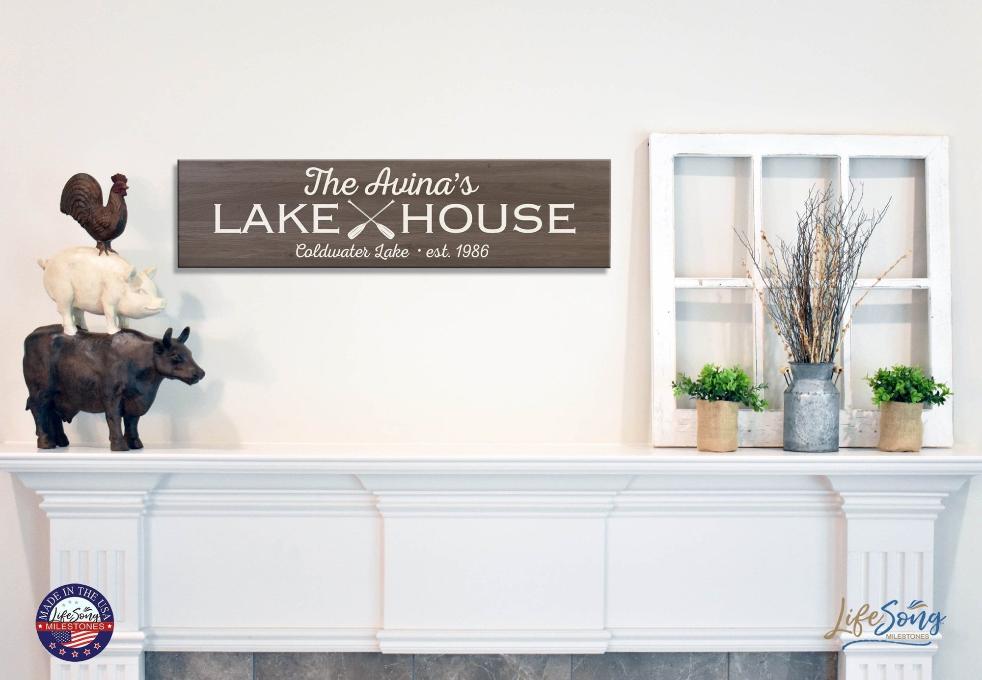 Personalized Inspirational Modern Family Beach House Wooden Wall Plaque 10x40 – Lake House (Oar) - LifeSong Milestones