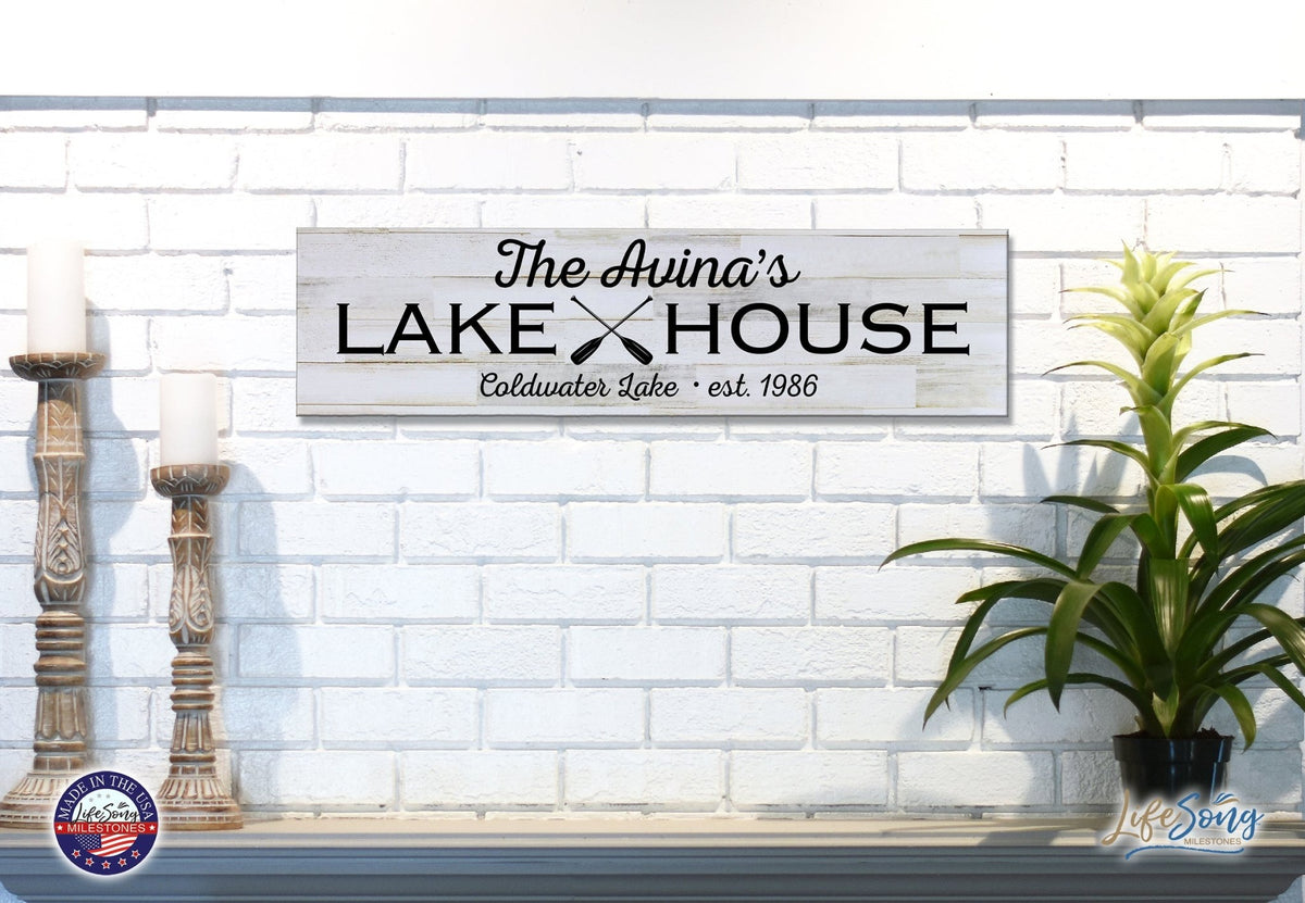 Personalized Inspirational Modern Family Beach House Wooden Wall Plaque 10x40 – Lake House (Oar) - LifeSong Milestones