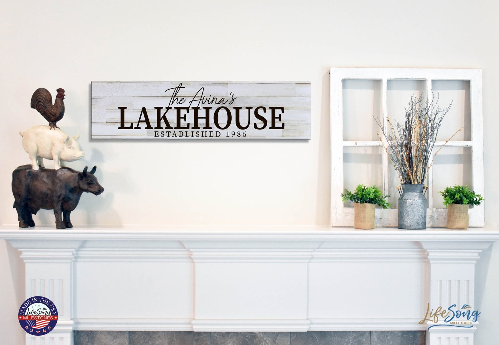 Personalized Inspirational Modern Family Beach House Wooden Wall Plaque 10x40 – Lakehouse - LifeSong Milestones