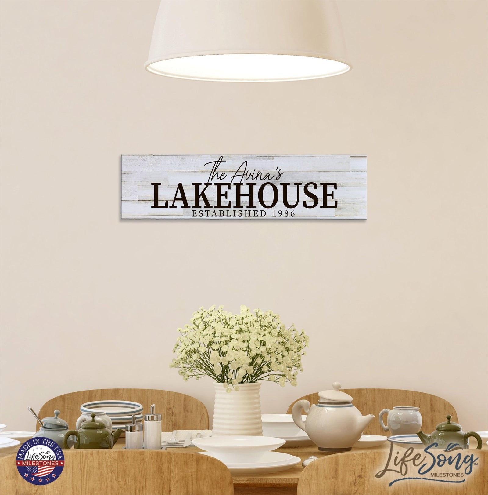 Personalized Inspirational Modern Family Beach House Wooden Wall Plaque 10x40 – Lakehouse - LifeSong Milestones