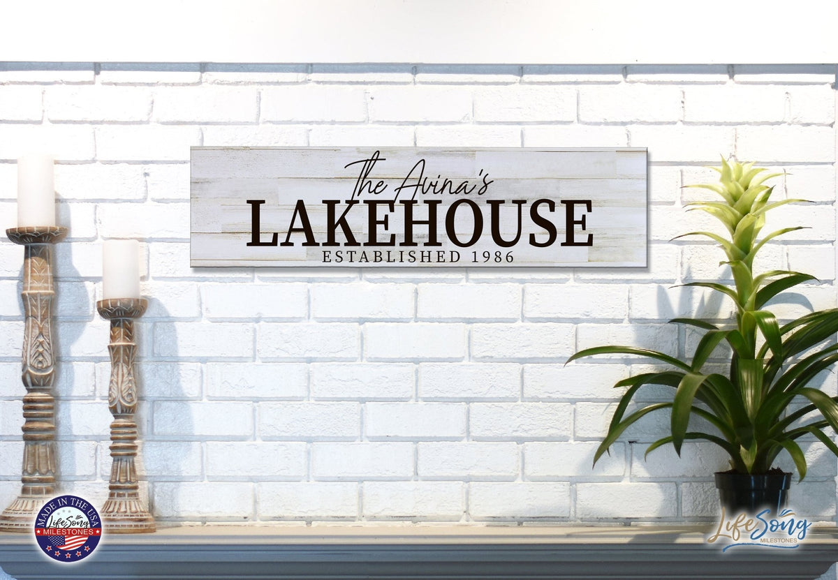Personalized Inspirational Modern Family Beach House Wooden Wall Plaque 10x40 – Lakehouse - LifeSong Milestones