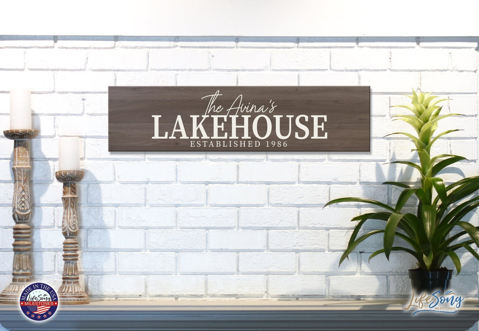 Personalized Inspirational Modern Family Beach House Wooden Wall Plaque 10x40 – Lakehouse - LifeSong Milestones