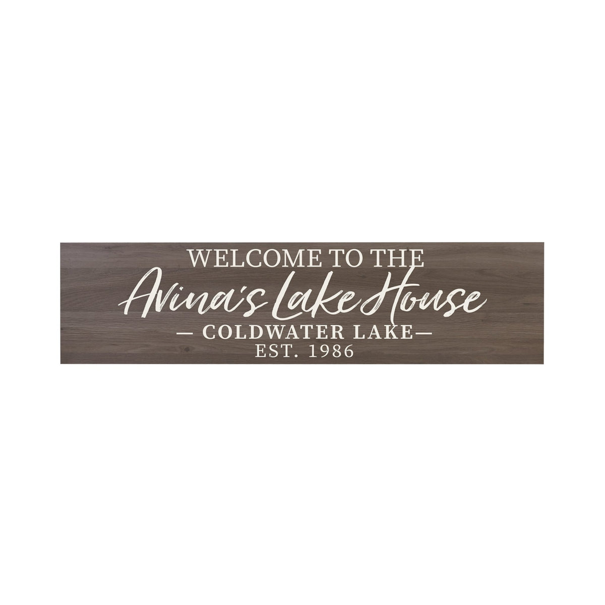 Personalized Inspirational Modern Family Beach House Wooden Wall Plaque 10x40 – Welcome To The Lake - LifeSong Milestones
