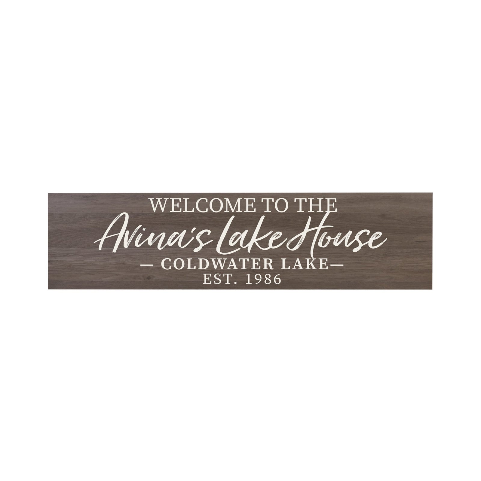 Personalized Inspirational Modern Family Beach House Wooden Wall Plaque 10x40 – Welcome To The Lake - LifeSong Milestones