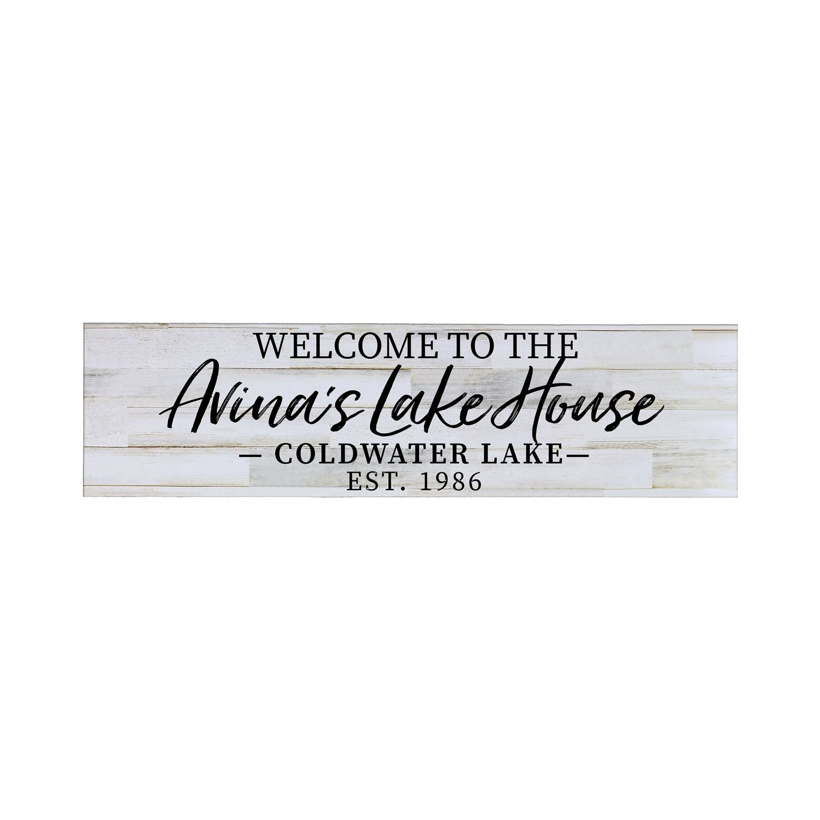 Personalized Inspirational Modern Family Beach House Wooden Wall Plaque 10x40 – Welcome To The Lake - LifeSong Milestones