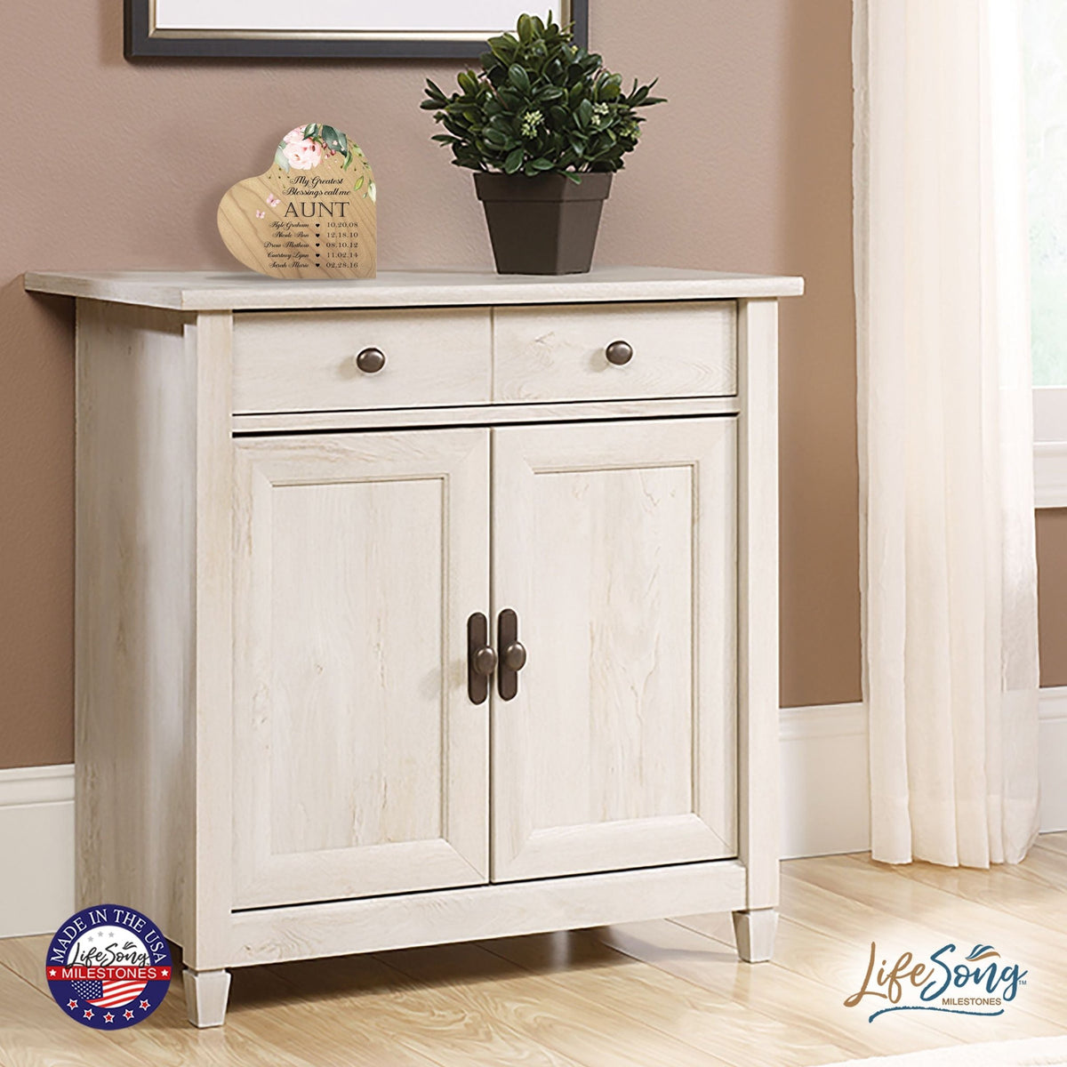 Personalized Inspiring Aunt's Love Wooden Heart Block 5in Great - My Greatest Blessings - Aunt - LifeSong Milestones