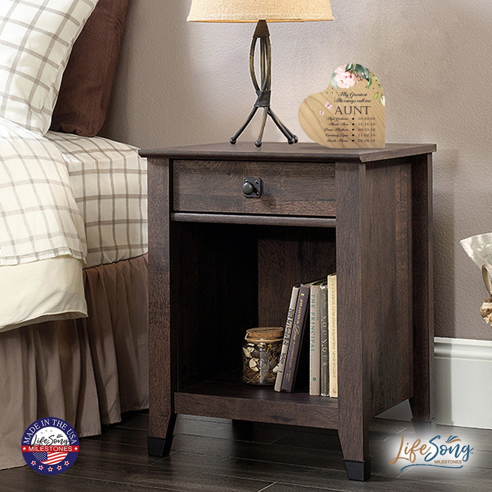 Personalized Inspiring Aunt's Love Wooden Heart Block 5in Great - My Greatest Blessings - Aunt - LifeSong Milestones