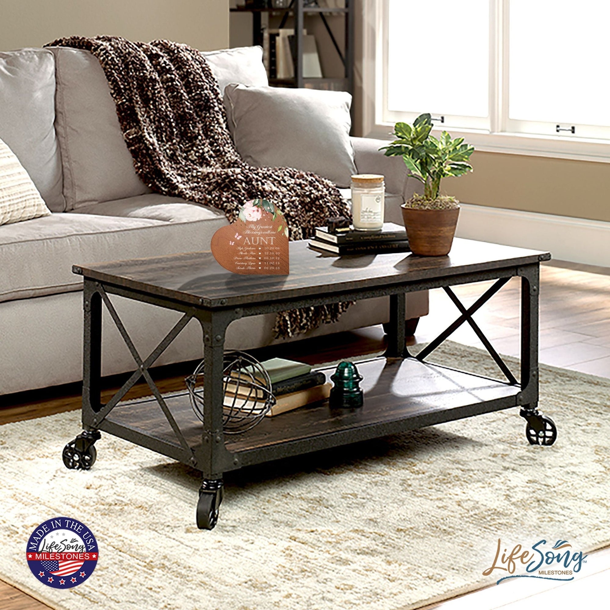 Personalized Inspiring Aunt's Love Wooden Heart Block 5in Great - My Greatest Blessings - Aunt - LifeSong Milestones