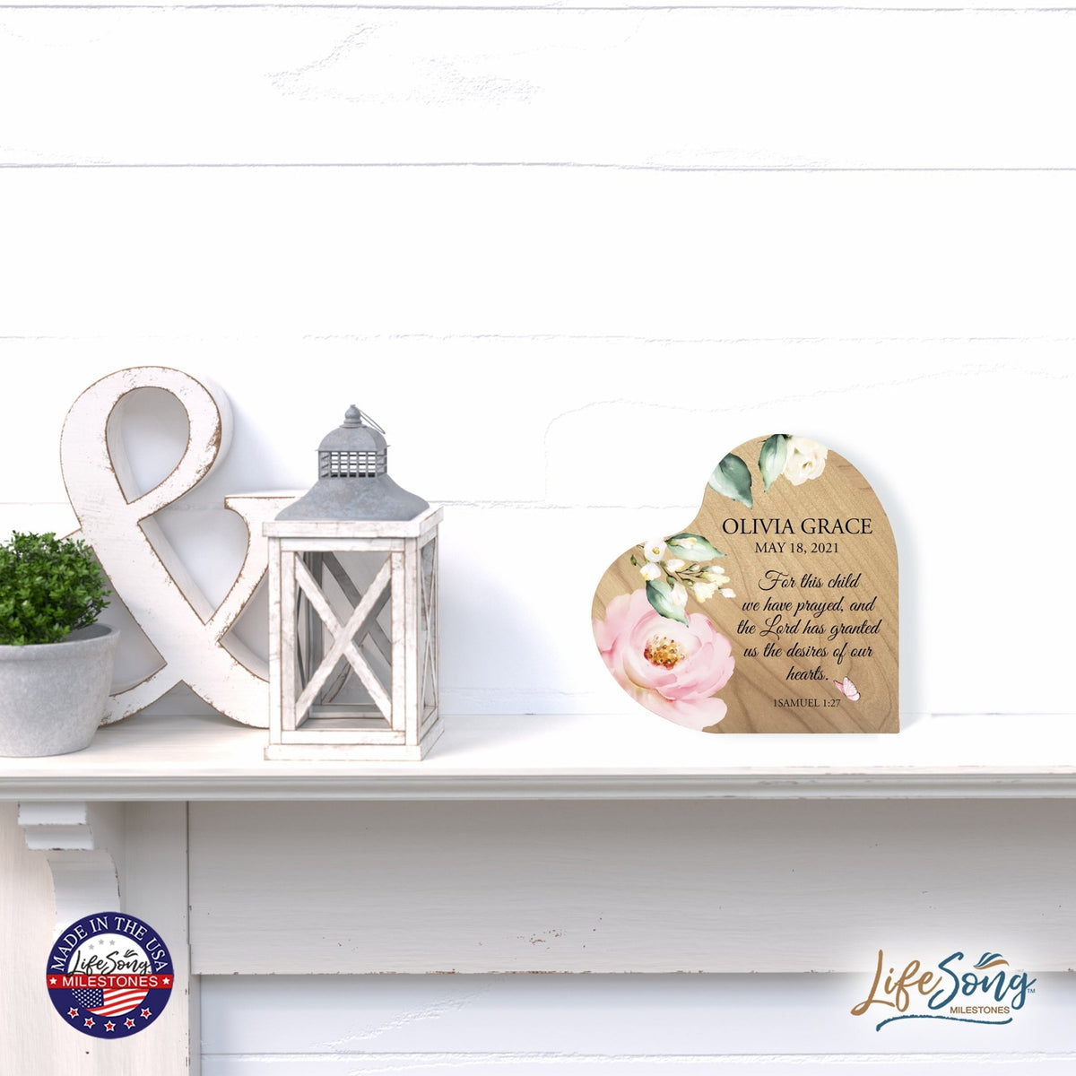 Personalized Baptism Heart Shaped Tabletop Signs Gift for Goddaughter