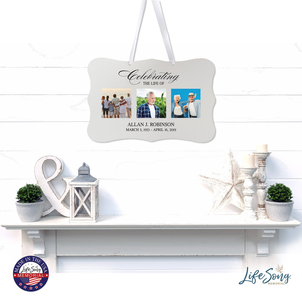 Personalized Inspiring Memorial Scalloped Ribbon Sign 8x12in - Celebrating the life - LifeSong Milestones