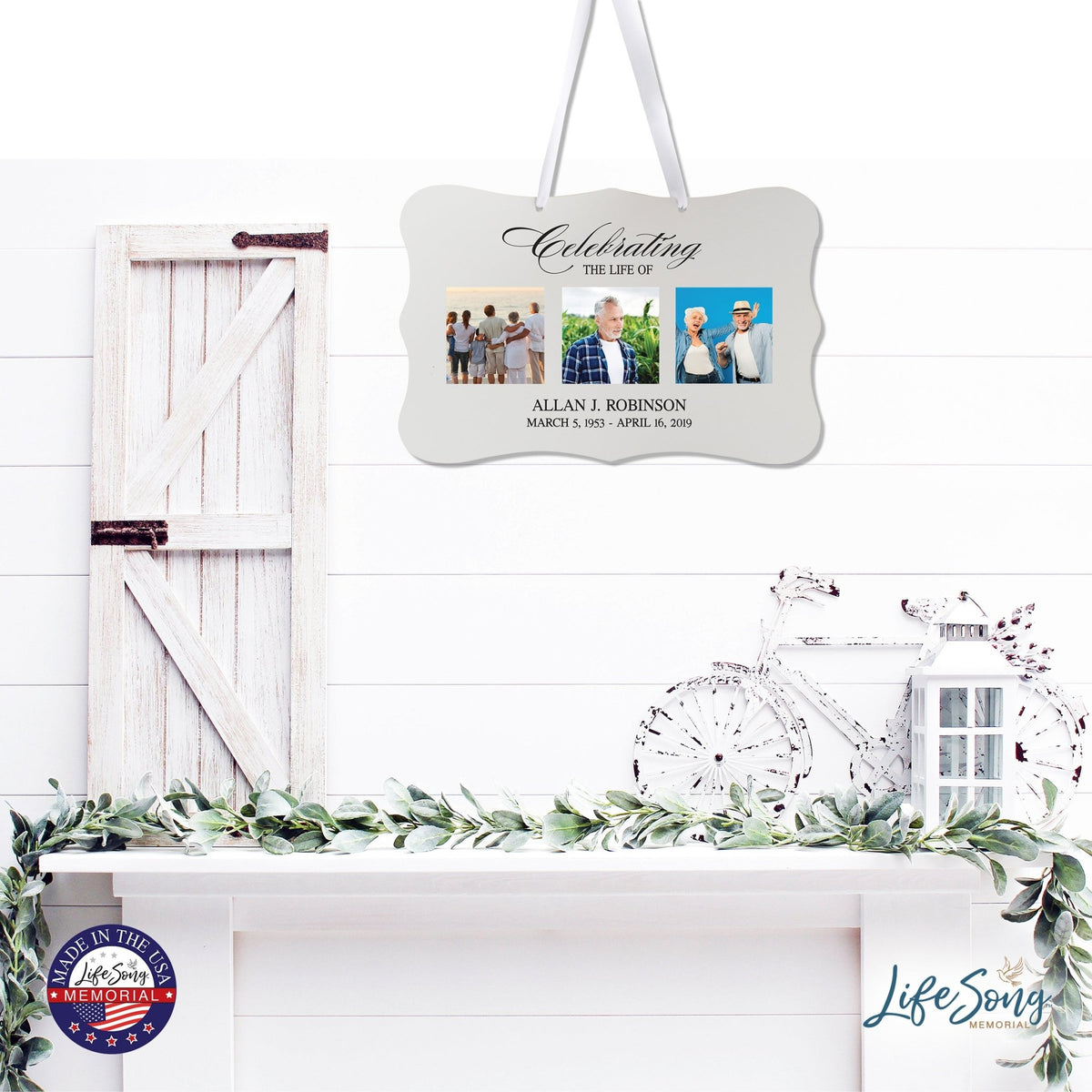Personalized Inspiring Memorial Scalloped Ribbon Sign 8x12in - Celebrating the life - LifeSong Milestones