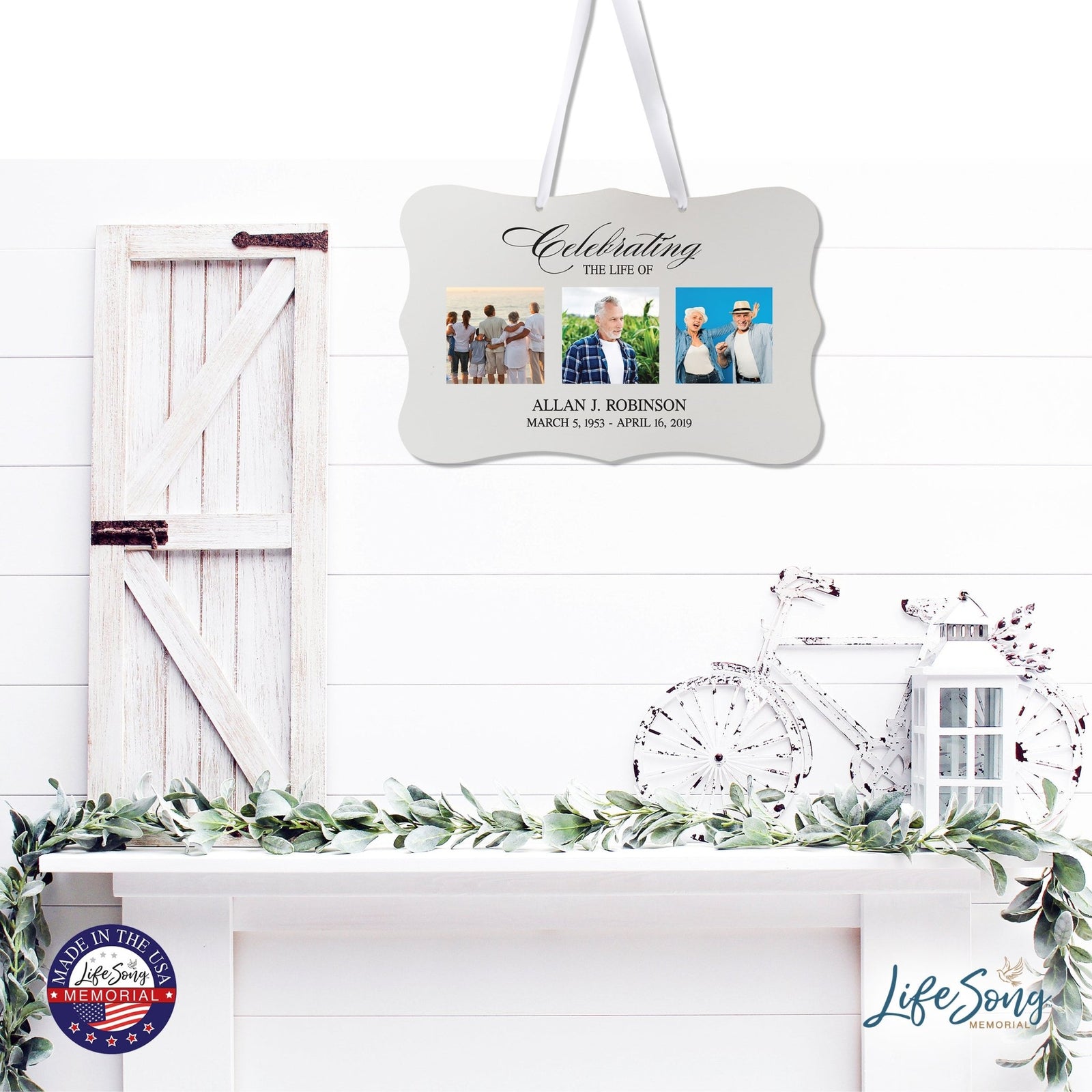 Personalized Inspiring Memorial Scalloped Ribbon Sign 8x12in - Celebrating the life - LifeSong Milestones