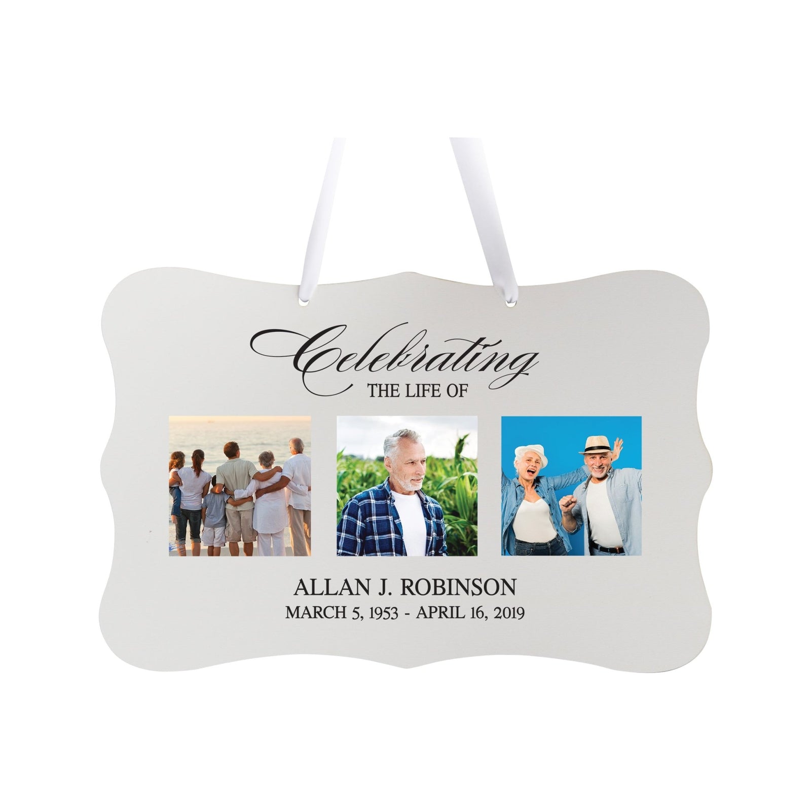 Personalized Inspiring Memorial Scalloped Ribbon Sign 8x12in - Celebrating the life - LifeSong Milestones