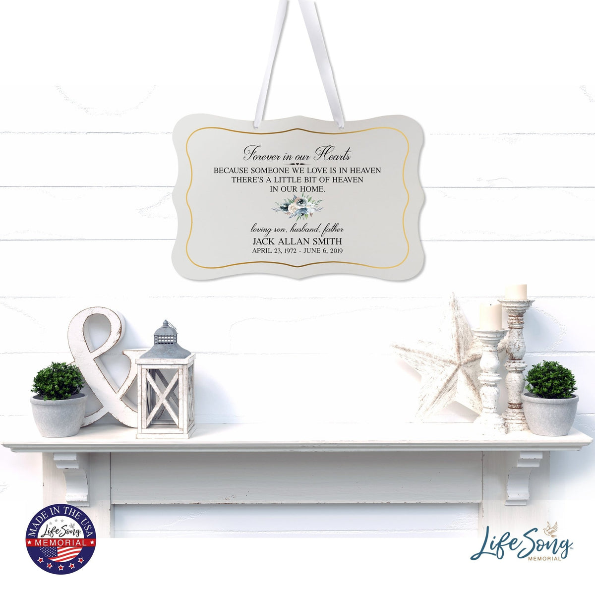 Personalized Inspiring Memorial Scalloped Ribbon Sign 8x12in - Forever in our hearts - LifeSong Milestones