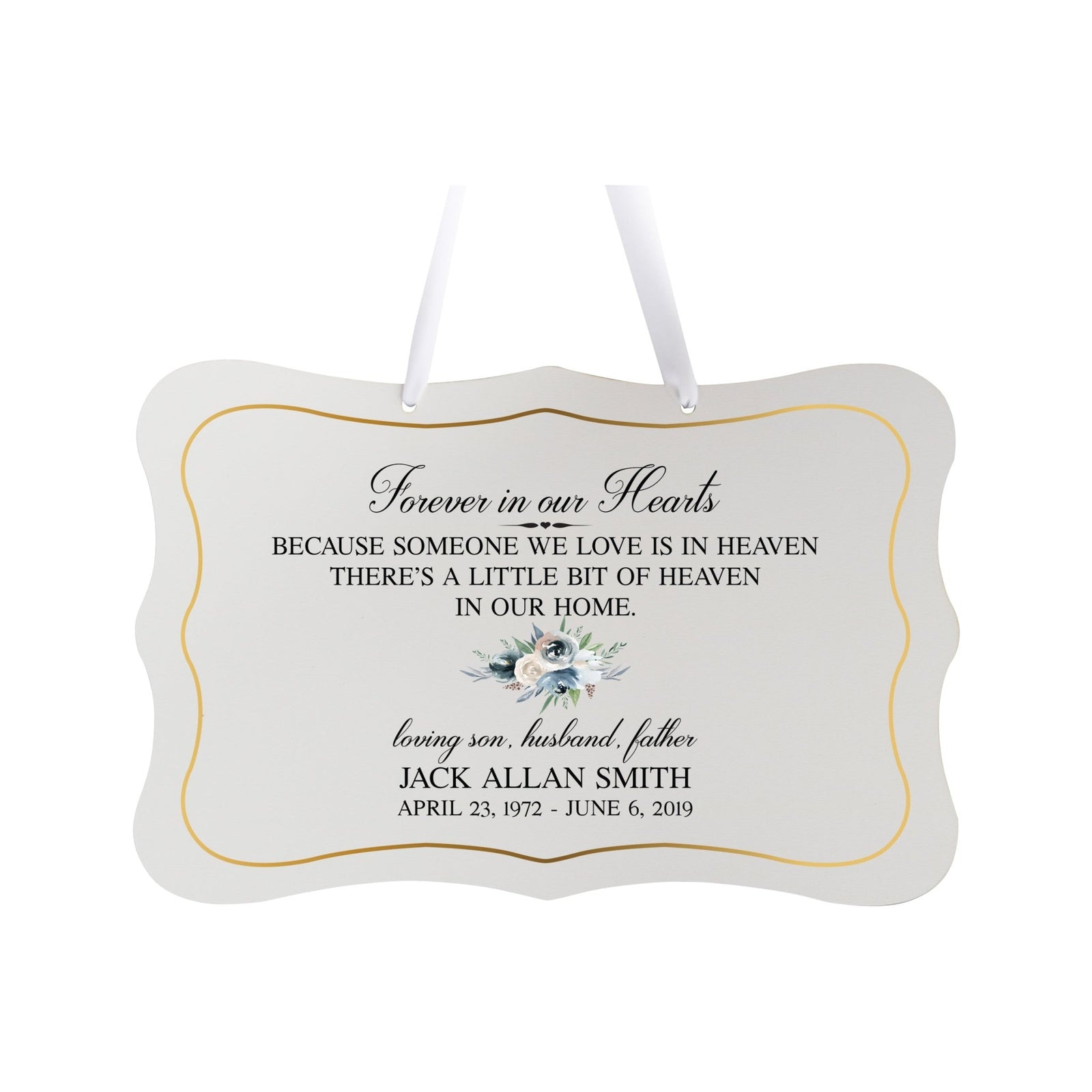 Personalized Inspiring Memorial Scalloped Ribbon Sign 8x12in - Forever in our hearts - LifeSong Milestones