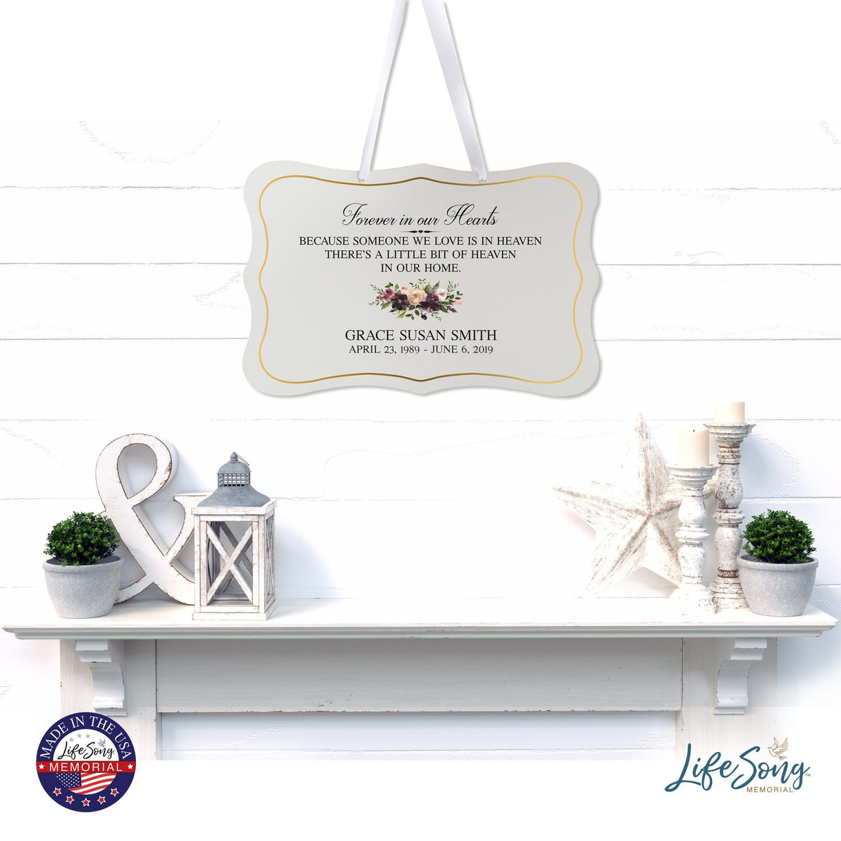 Personalized Inspiring Memorial Scalloped Ribbon Sign 8x12in - Forever in our hearts - LifeSong Milestones