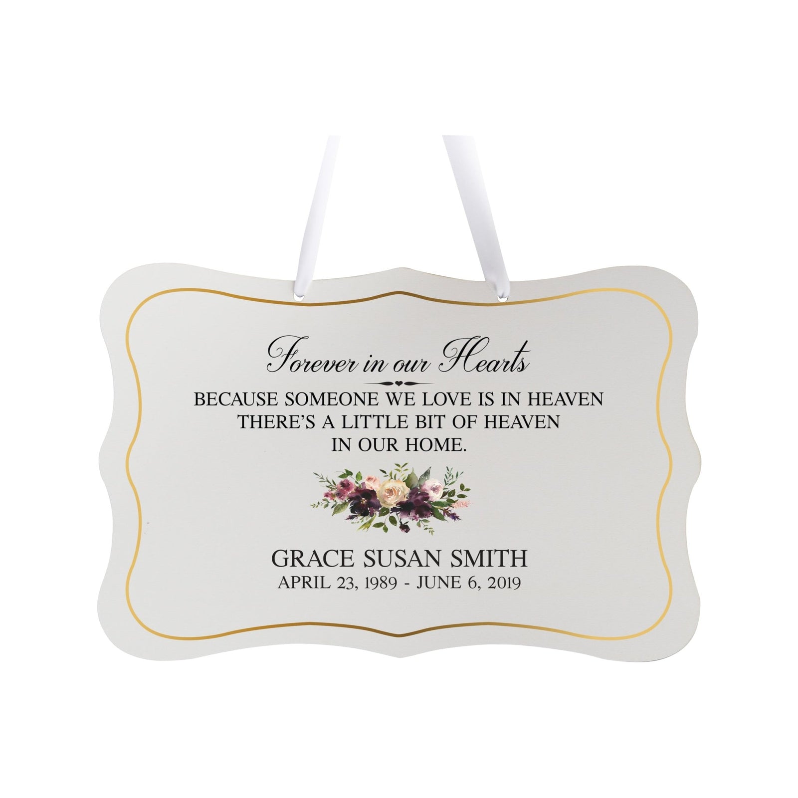 Personalized Inspiring Memorial Scalloped Ribbon Sign 8x12in - Forever in our hearts - LifeSong Milestones