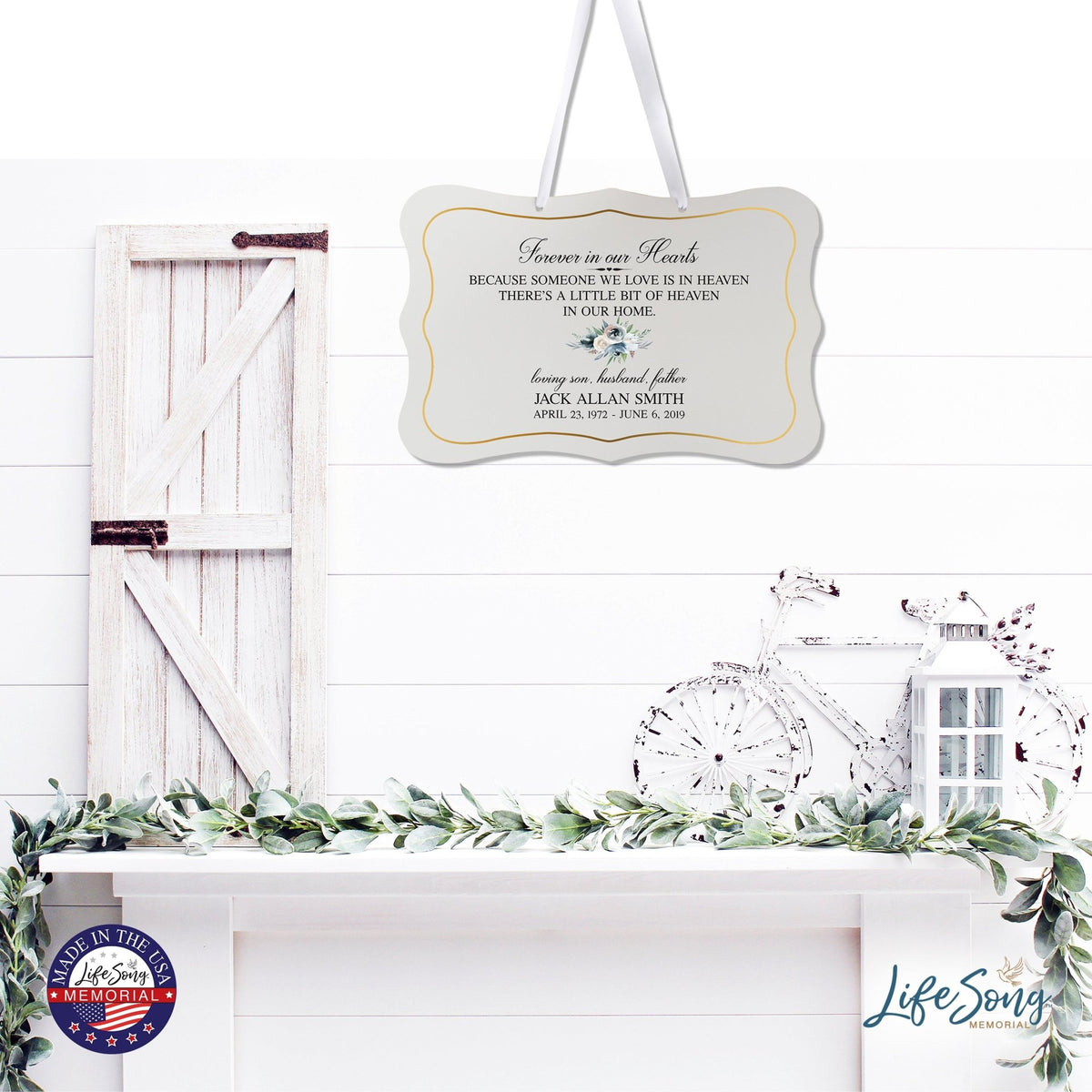 Personalized Inspiring Memorial Scalloped Ribbon Sign 8x12in - Forever in our hearts - LifeSong Milestones