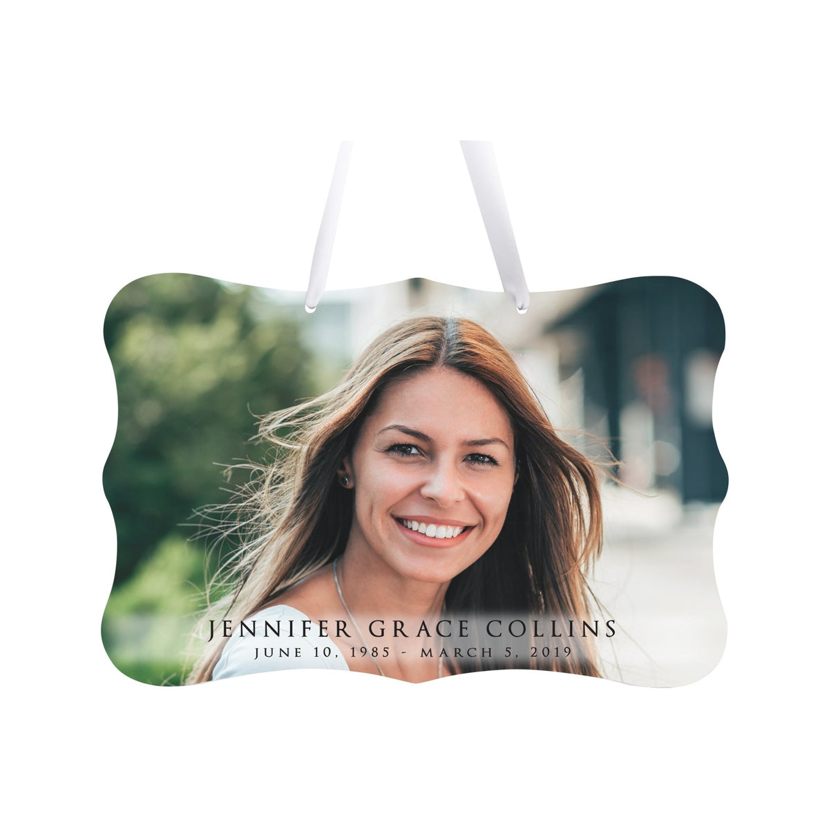 Personalized Inspiring Memorial Scalloped Ribbon Sign 8x12in - Full color - LifeSong Milestones