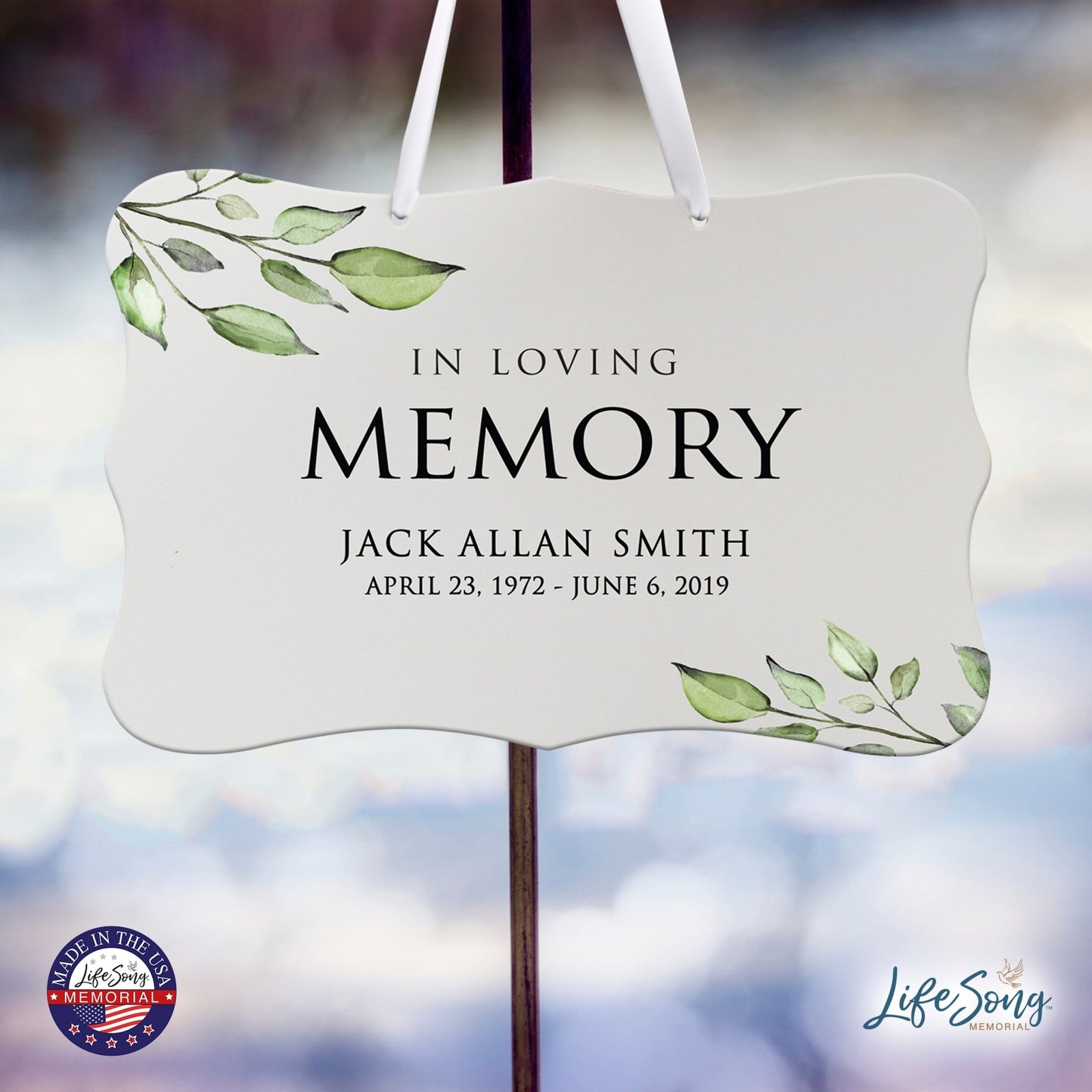 Personalized Inspiring Memorial Scalloped Ribbon Sign 8x12in - In loving memory - LifeSong Milestones