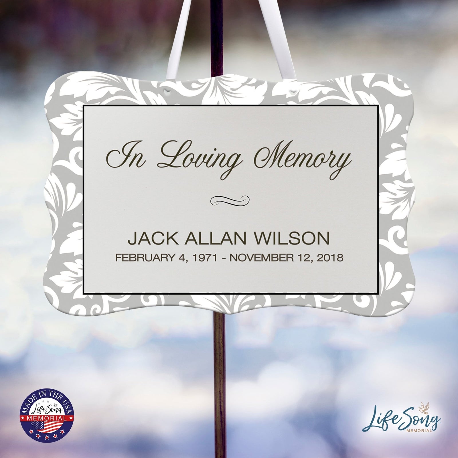 Personalized Inspiring Memorial Scalloped Ribbon Sign 8x12in - In loving memory - LifeSong Milestones