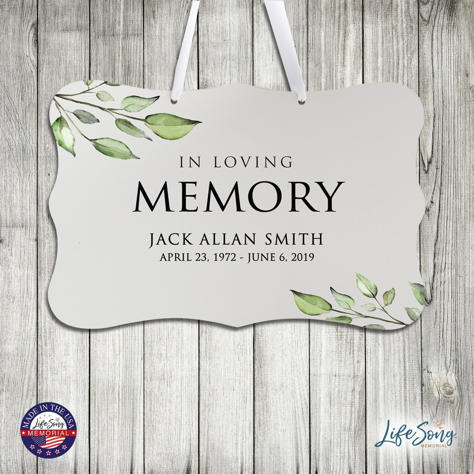 Personalized Inspiring Memorial Scalloped Ribbon Sign 8x12in - In loving memory - LifeSong Milestones